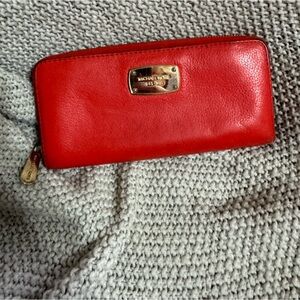 Michael Kors Burgundy‎ Red Large Jet Set Zip Around Wallet